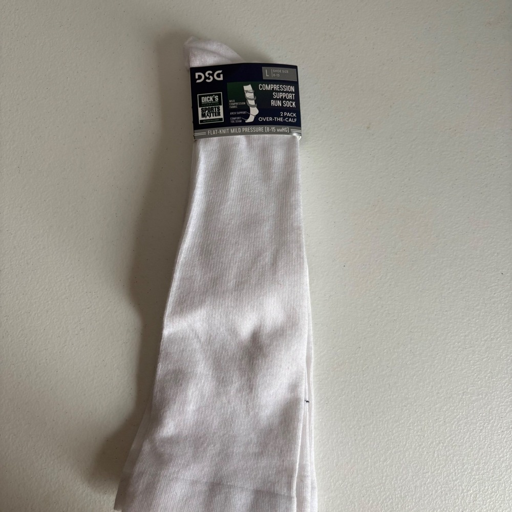 DSG‎ Mens Compression Support Run Sock 2 Pack White Over-The-Calf Large 8-13